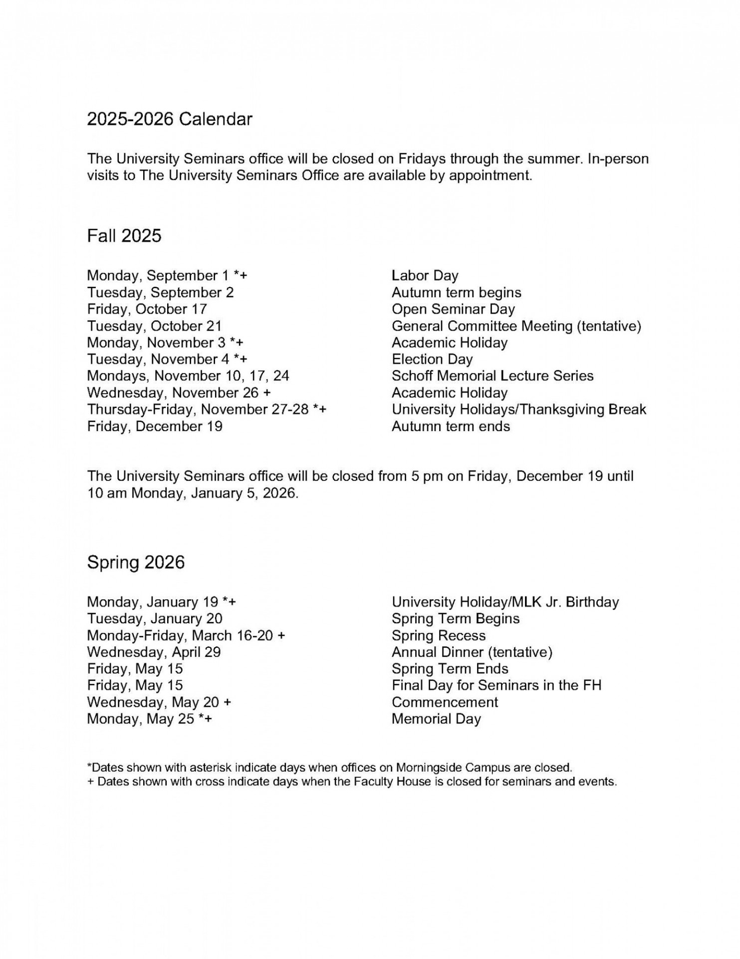 Academic Calendar