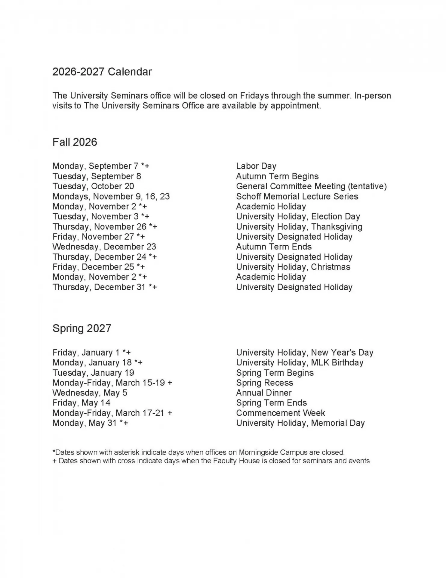 Holidays and Other Important Dates 